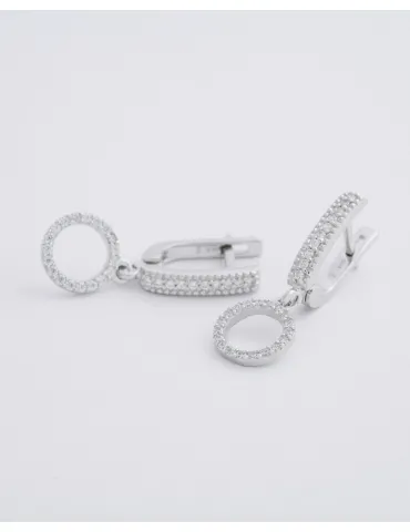 Срібні сережки на англійській застібці з білими фіанітами, покриті родієм (Арт 1043 р)