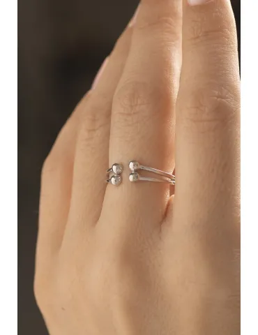 Срібна каблучка з кульками, покрита родієм (Арт 2027 р)