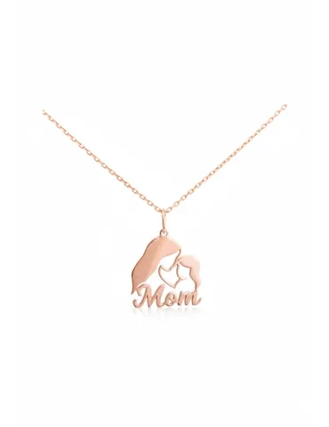 Серебряное колье "Mom" с мамой и ребенком, покрытое позолотой (Арт 777 п)